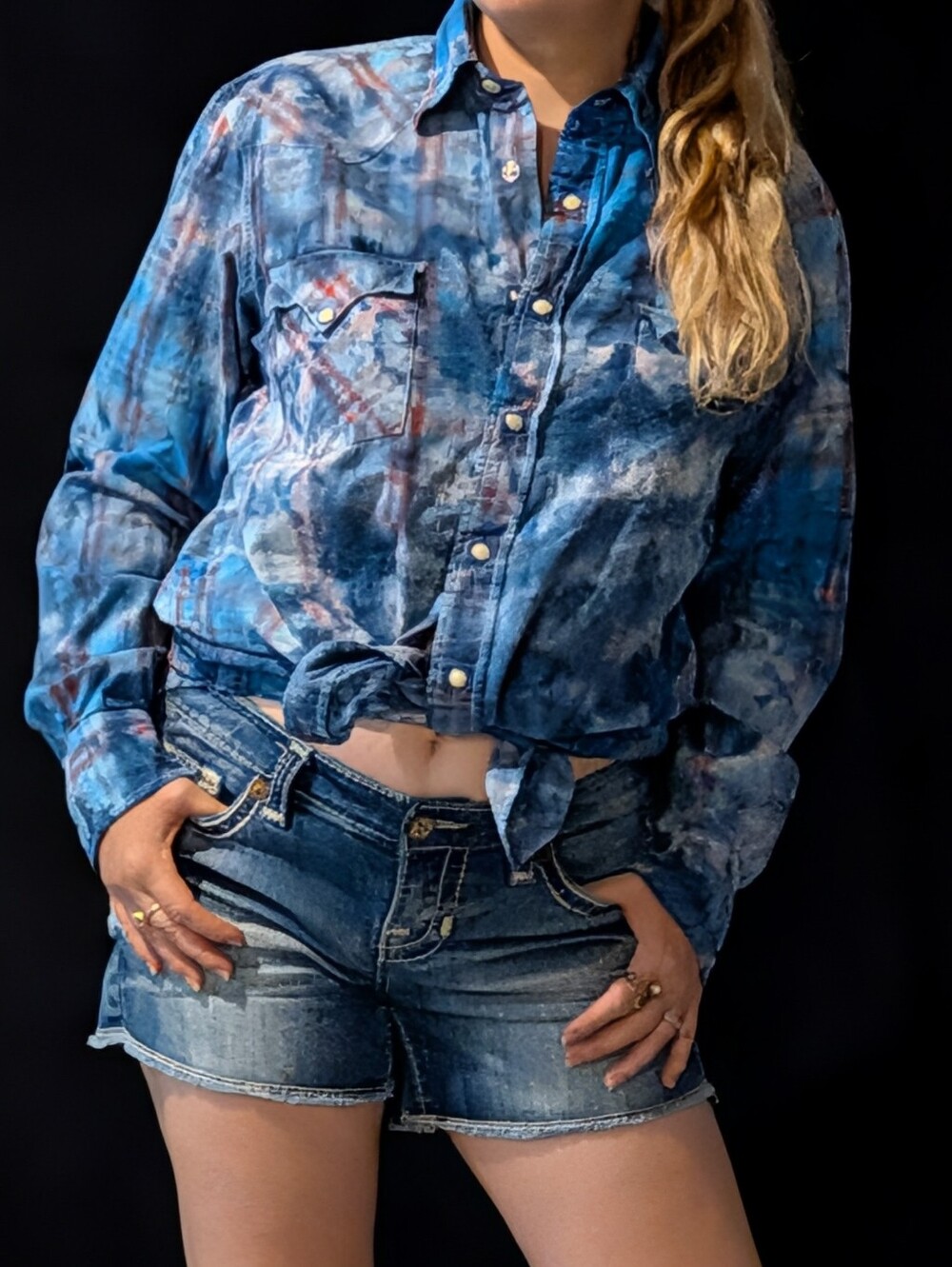 Custom Lucky Brand Tiedye Plaid Long Sleeve Shirt